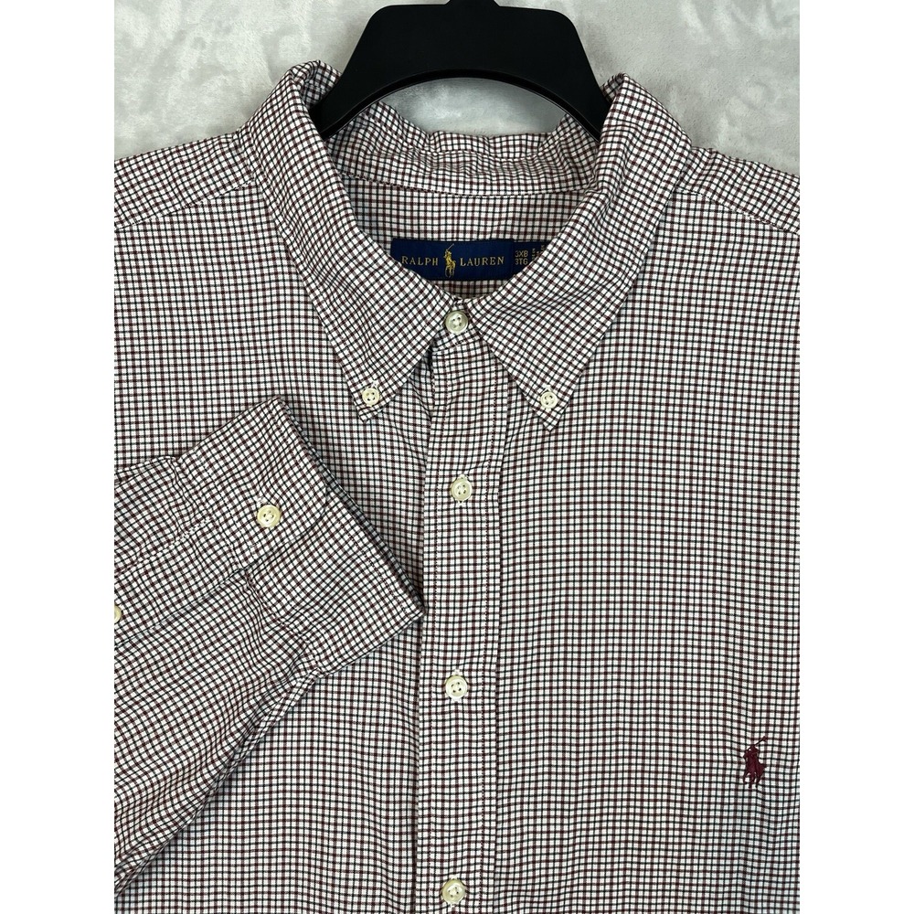 POLO RALH LAUREN Shirt Men 3X-Big Burgundy Check Long Sleeve Stretch Lightweight